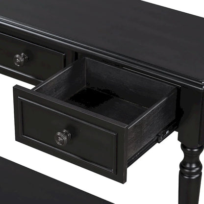 Nestfair Retro Wooden Console Table with Open Shelf Two Drawers