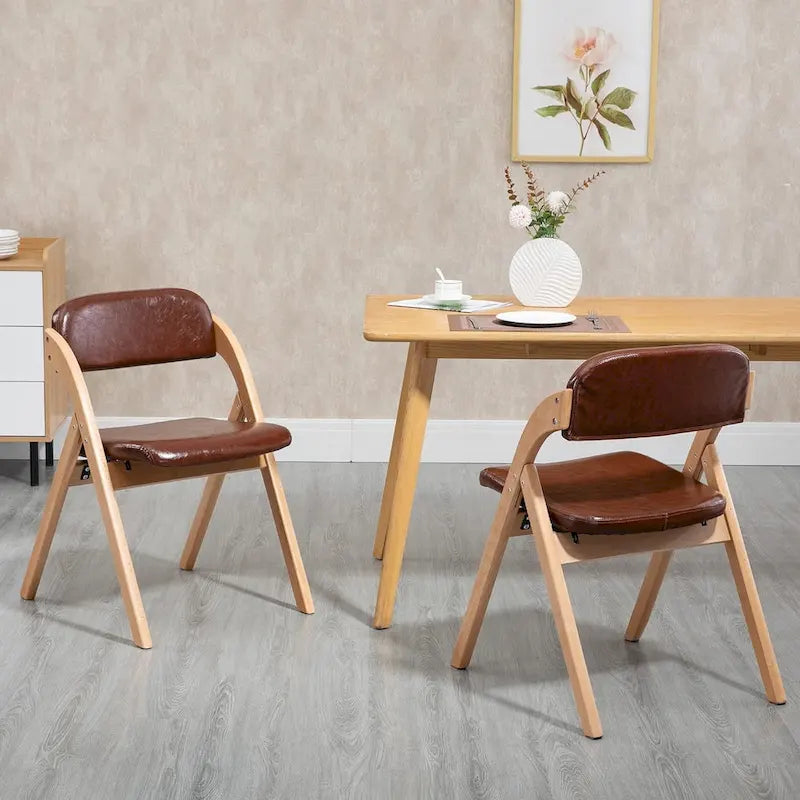 Wooden Stackable Dining Folding Chairs with Padded Seats(Set of 2)