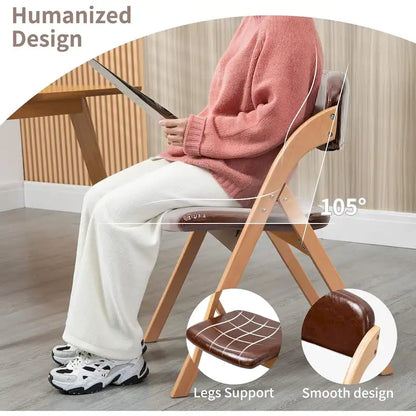 Wooden Stackable Dining Folding Chairs with Padded Seats(Set of 2)