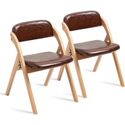 Wooden Stackable Dining Folding Chairs with Padded Seats(Set of 2)
