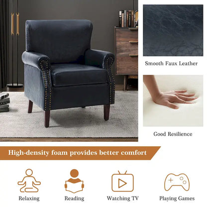 Levi Transitional Leather Armchair with Nailhead Trim Rolled Arms by HULALA HOME