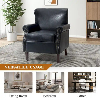 Levi Transitional Leather Armchair with Nailhead Trim Rolled Arms by HULALA HOME
