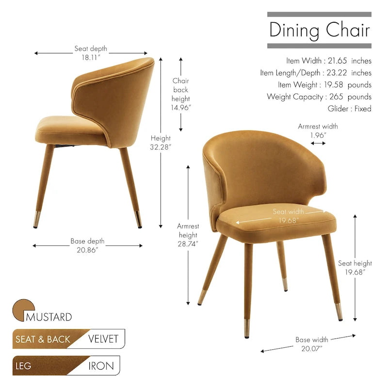 Porthos Home Ryn Velvet Dining Chairs with Gold Trim, Set of 2