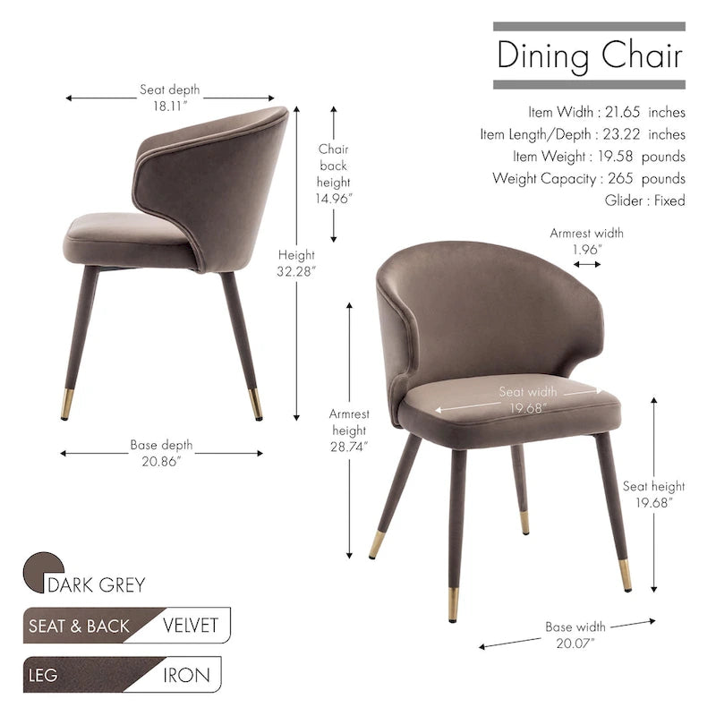 Porthos Home Ryn Velvet Dining Chairs with Gold Trim, Set of 2