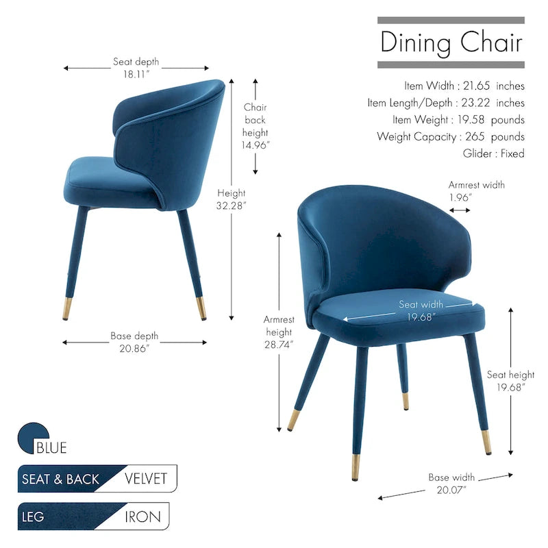 Porthos Home Ryn Velvet Dining Chairs with Gold Trim, Set of 2