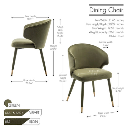 Porthos Home Ryn Velvet Dining Chairs with Gold Trim, Set of 2