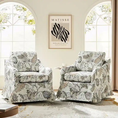 Alois Floral Slipcover Swivel Accent Chair with Removable Cushion Set of 2 by HULALA HOME