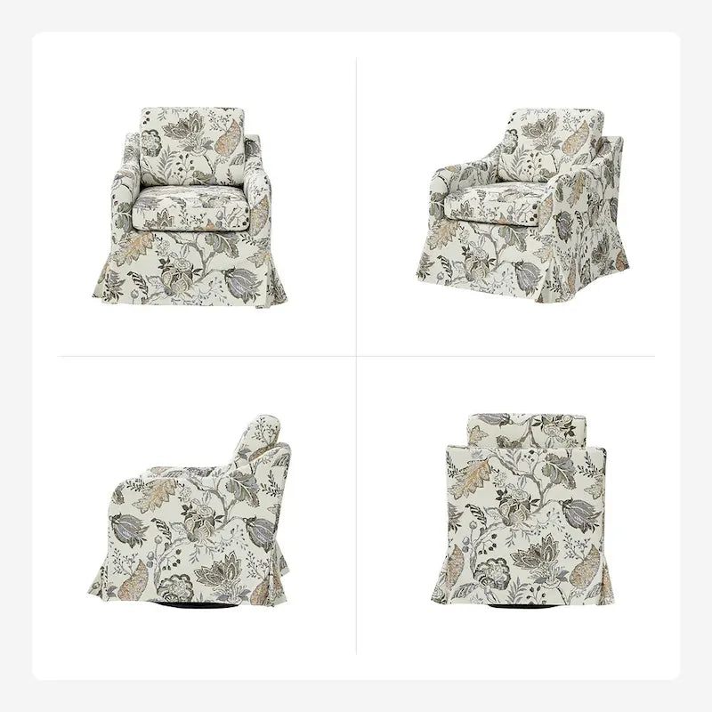 Alois Floral Slipcover Swivel Accent Chair with Removable Cushion Set of 2 by HULALA HOME