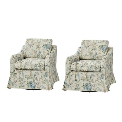 Alois Floral Slipcover Swivel Accent Chair with Removable Cushion Set of 2 by HULALA HOME