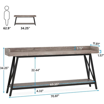 70.9 inch Long Entryway Table, Narrow Sofa Console Table Behind Couch Brown