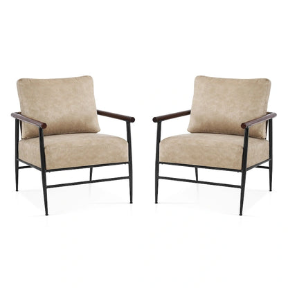MCombo Set of 2 Modern Accent Chairs, Armchair with Upholstered Cushion, Leathaire Fabric Lounge Chairs for Living Room 4748