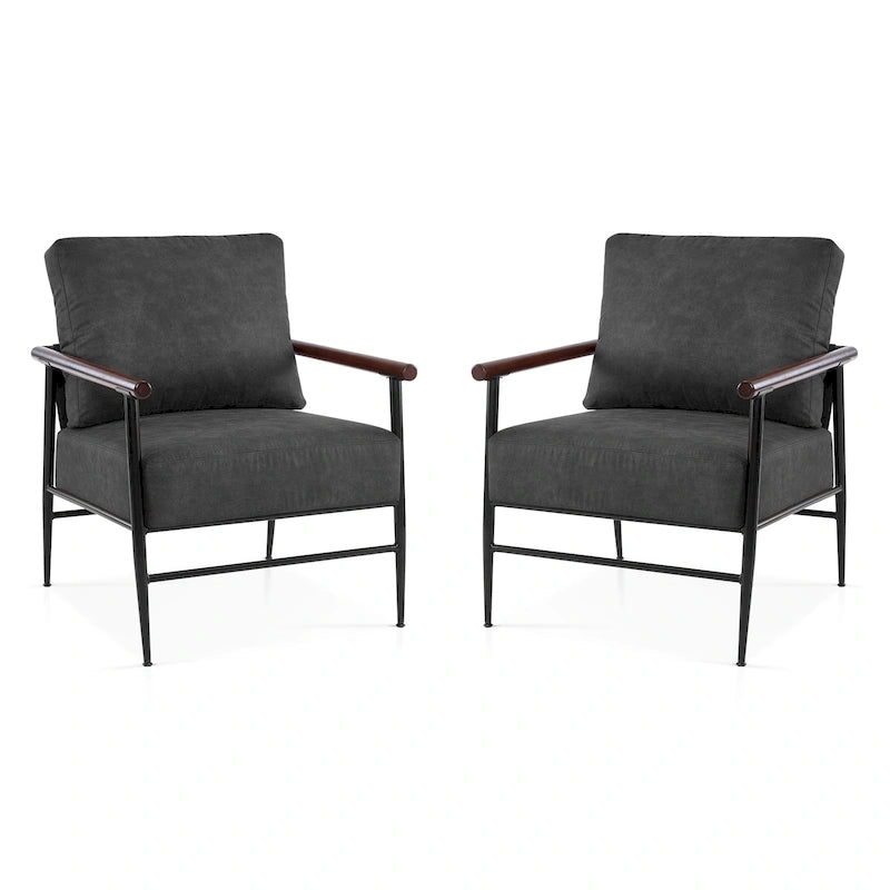 MCombo Set of 2 Modern Accent Chairs, Armchair with Upholstered Cushion, Leathaire Fabric Lounge Chairs for Living Room 4748