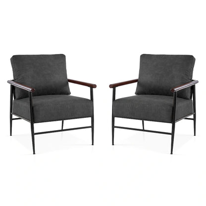 MCombo Set of 2 Modern Accent Chairs, Armchair with Upholstered Cushion, Leathaire Fabric Lounge Chairs for Living Room 4748
