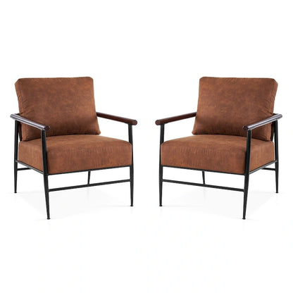 MCombo Set of 2 Modern Accent Chairs, Armchair with Upholstered Cushion, Leathaire Fabric Lounge Chairs for Living Room 4748
