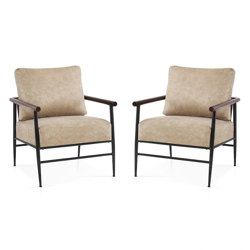MCombo Set of 2 Modern Accent Chairs, Armchair with Upholstered Cushion, Leathaire Fabric Lounge Chairs for Living Room 4748