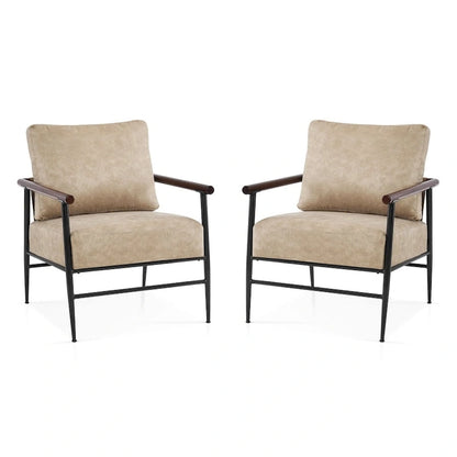 MCombo Set of 2 Modern Accent Chairs, Armchair with Upholstered Cushion, Leathaire Fabric Lounge Chairs for Living Room 4748