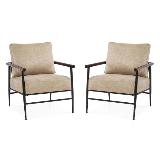 MCombo Set of 2 Modern Accent Chairs, Armchair with Upholstered Cushion, Leathaire Fabric Lounge Chairs for Living Room 4748