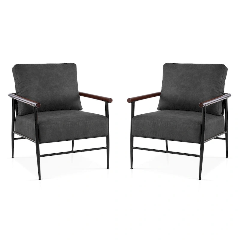MCombo Set of 2 Modern Accent Chairs, Armchair with Upholstered Cushion, Leathaire Fabric Lounge Chairs for Living Room 4748