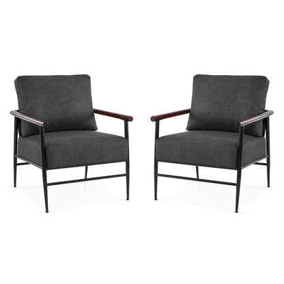 MCombo Set of 2 Modern Accent Chairs, Armchair with Upholstered Cushion, Leathaire Fabric Lounge Chairs for Living Room 4748