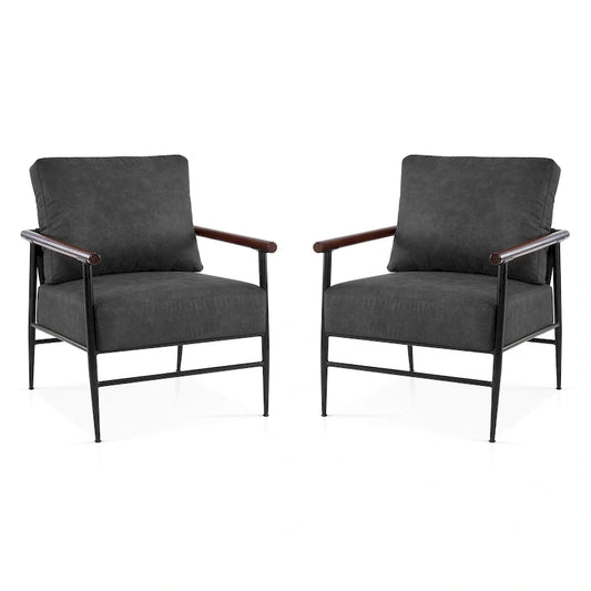 MCombo Set of 2 Modern Accent Chairs, Armchair with Upholstered Cushion, Leathaire Fabric Lounge Chairs for Living Room 4748