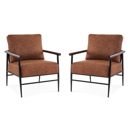MCombo Set of 2 Modern Accent Chairs, Armchair with Upholstered Cushion, Leathaire Fabric Lounge Chairs for Living Room 4748