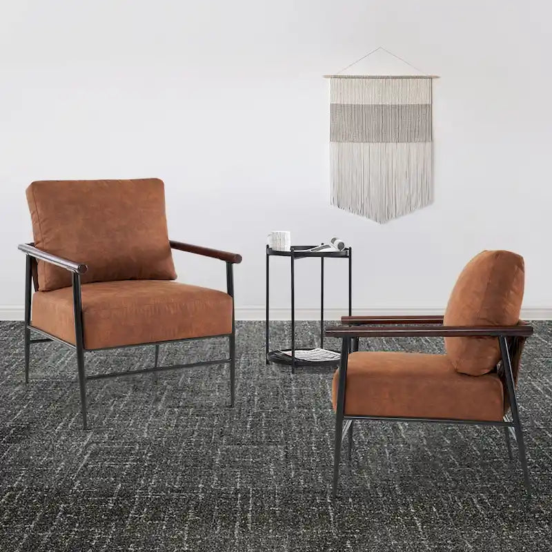 MCombo Set of 2 Modern Accent Chairs, Armchair with Upholstered Cushion, Leathaire Fabric Lounge Chairs for Living Room 4748