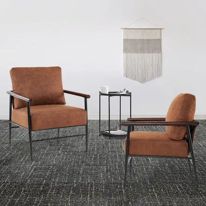 MCombo Set of 2 Modern Accent Chairs, Armchair with Upholstered Cushion, Leathaire Fabric Lounge Chairs for Living Room 4748