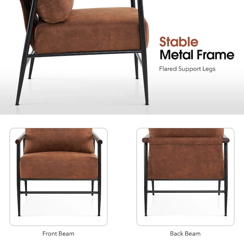 MCombo Set of 2 Modern Accent Chairs, Armchair with Upholstered Cushion, Leathaire Fabric Lounge Chairs for Living Room 4748