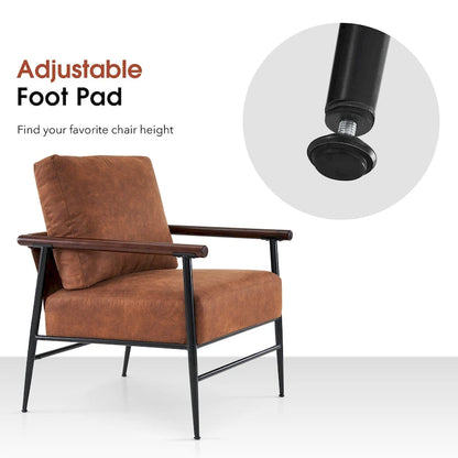 MCombo Set of 2 Modern Accent Chairs, Armchair with Upholstered Cushion, Leathaire Fabric Lounge Chairs for Living Room 4748