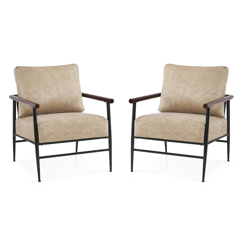 MCombo Set of 2 Modern Accent Chairs, Armchair with Upholstered Cushion, Leathaire Fabric Lounge Chairs for Living Room 4748