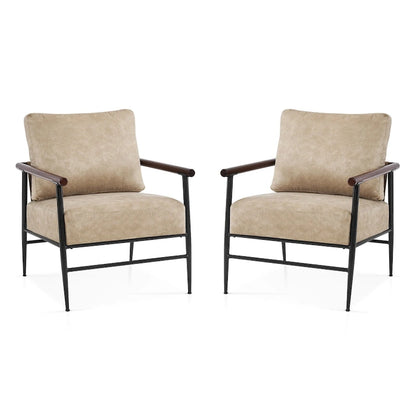 MCombo Set of 2 Modern Accent Chairs, Armchair with Upholstered Cushion, Leathaire Fabric Lounge Chairs for Living Room 4748