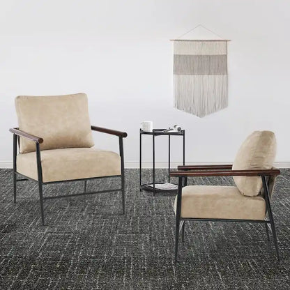 MCombo Set of 2 Modern Accent Chairs, Armchair with Upholstered Cushion, Leathaire Fabric Lounge Chairs for Living Room 4748