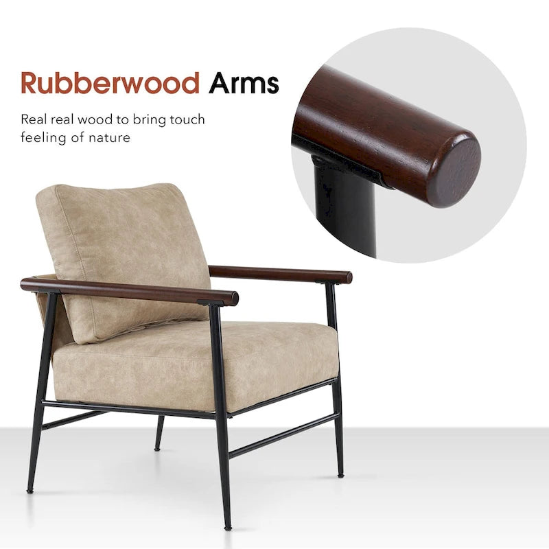 MCombo Set of 2 Modern Accent Chairs, Armchair with Upholstered Cushion, Leathaire Fabric Lounge Chairs for Living Room 4748