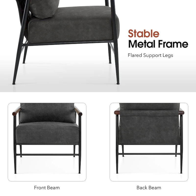 MCombo Set of 2 Modern Accent Chairs, Armchair with Upholstered Cushion, Leathaire Fabric Lounge Chairs for Living Room 4748