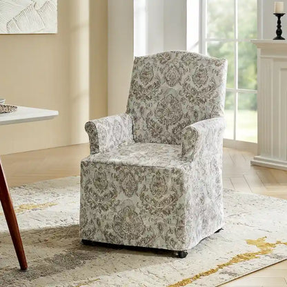 Alethea Upholstered Slipcover Arm Dining Chair with Soild Wood Legs by HULALA HOME