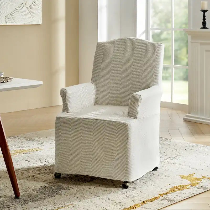 Alethea Upholstered Slipcover Arm Dining Chair with Soild Wood Legs by HULALA HOME
