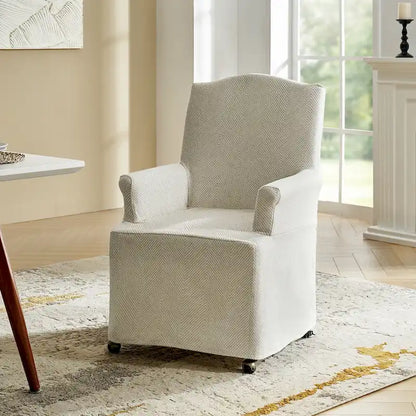Alethea Upholstered Slipcover Arm Dining Chair with Soild Wood Legs by HULALA HOME