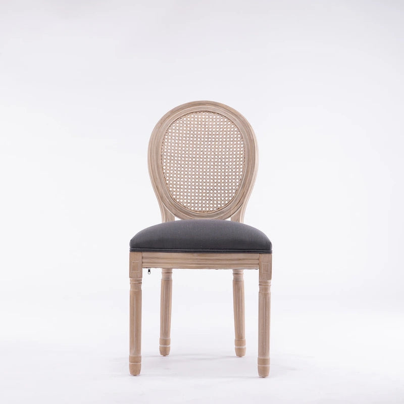 Style Solid Wood Frame Antique Painting Rattan Back Dining Chair Set of 2