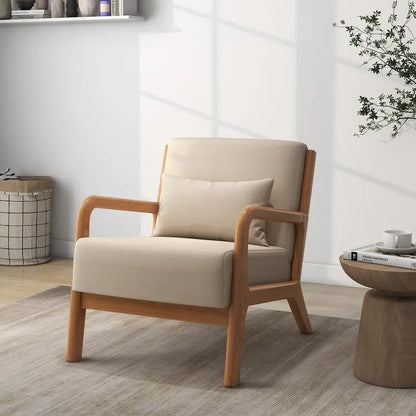 Mid-Century Modern Fabric Upholstered Wood Arm Chair