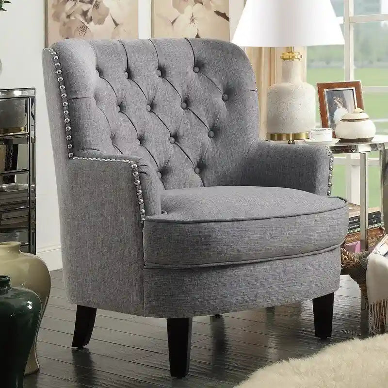 Moser Bay Mignon Velvet / Linen 30  Wide Tufted Wingback Accent Chair
