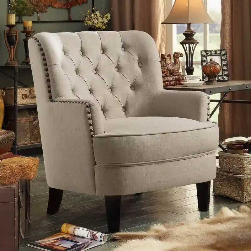 Moser Bay Mignon Velvet / Linen 30  Wide Tufted Wingback Accent Chair