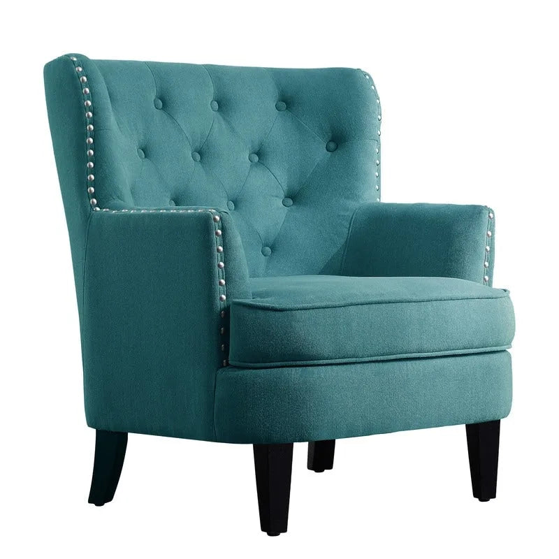 Moser Bay Mignon Velvet / Linen 30  Wide Tufted Wingback Accent Chair