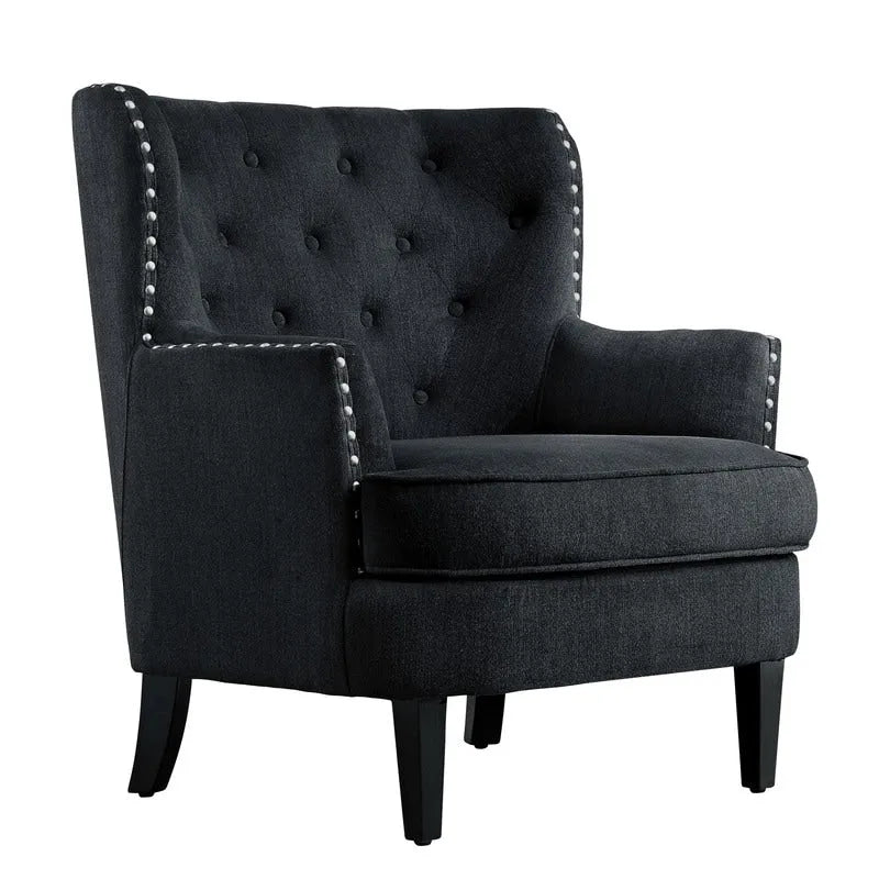Moser Bay Mignon Velvet / Linen 30  Wide Tufted Wingback Accent Chair