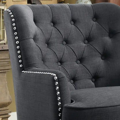 Moser Bay Mignon Velvet / Linen 30  Wide Tufted Wingback Accent Chair
