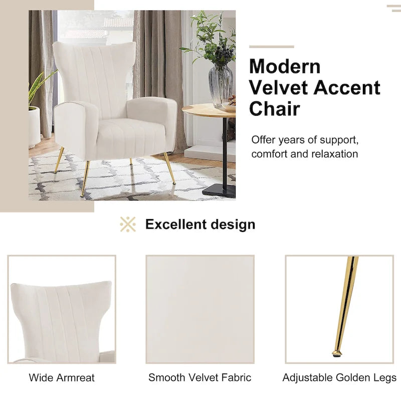 Upholstered Wingback Accent Chair - 26.4 W x 37.8 H x 32.6 D