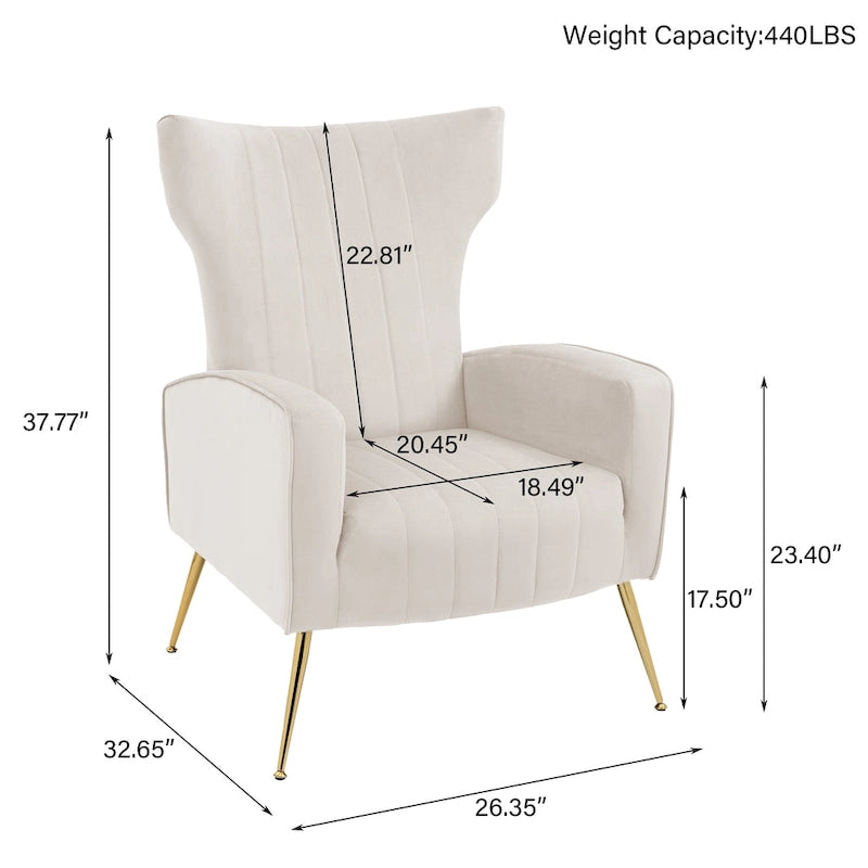Upholstered Wingback Accent Chair - 26.4 W x 37.8 H x 32.6 D