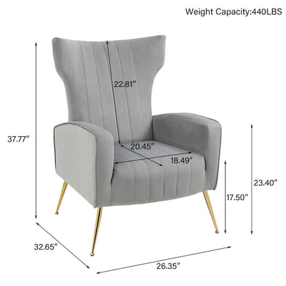 Upholstered Wingback Accent Chair - 26.4 W x 37.8 H x 32.6 D