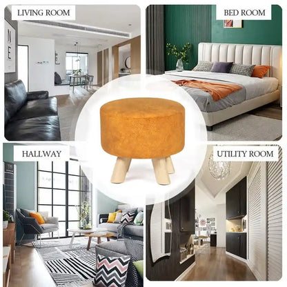 Adeco Round Ottoman Velvet Foot Rest Stool with Non-Skid Legs