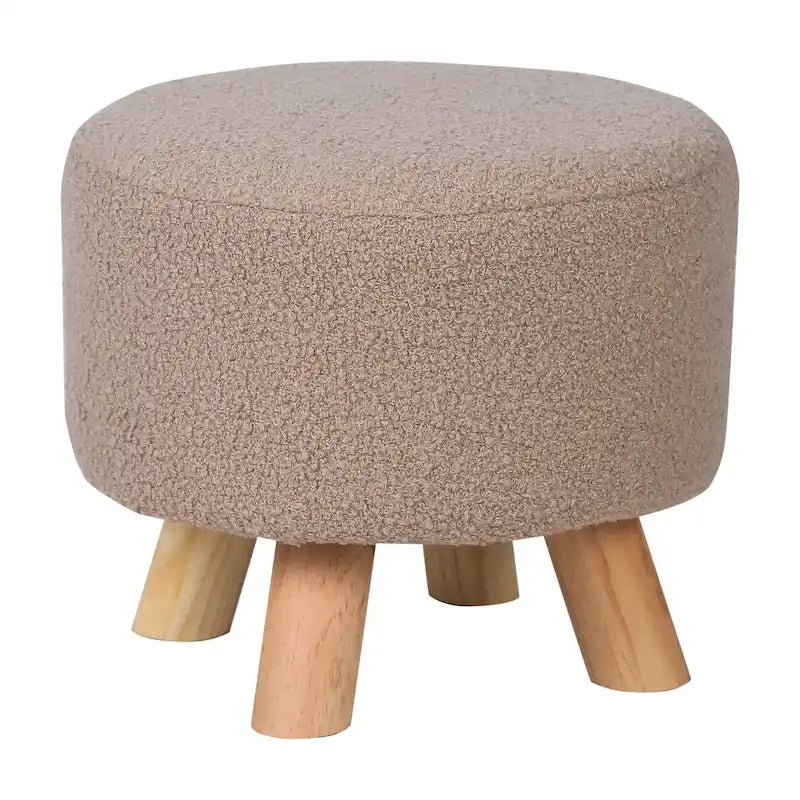 Adeco Round Ottoman Velvet Foot Rest Stool with Non-Skid Legs