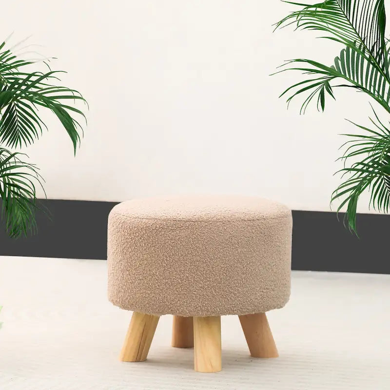 Adeco Round Ottoman Velvet Foot Rest Stool with Non-Skid Legs